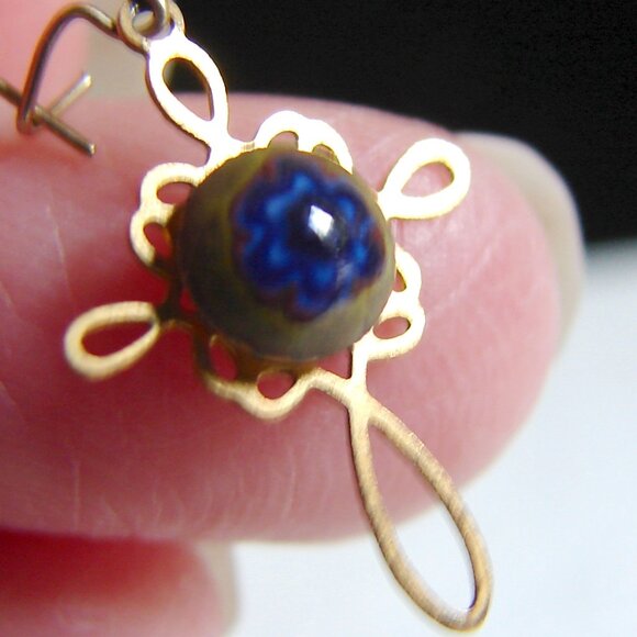 Vtg Murano/Venetian Glass Pierced EARRINGS x3, Stud & Dangle Cross, Evil Eye G35 - Picture 12 of 13